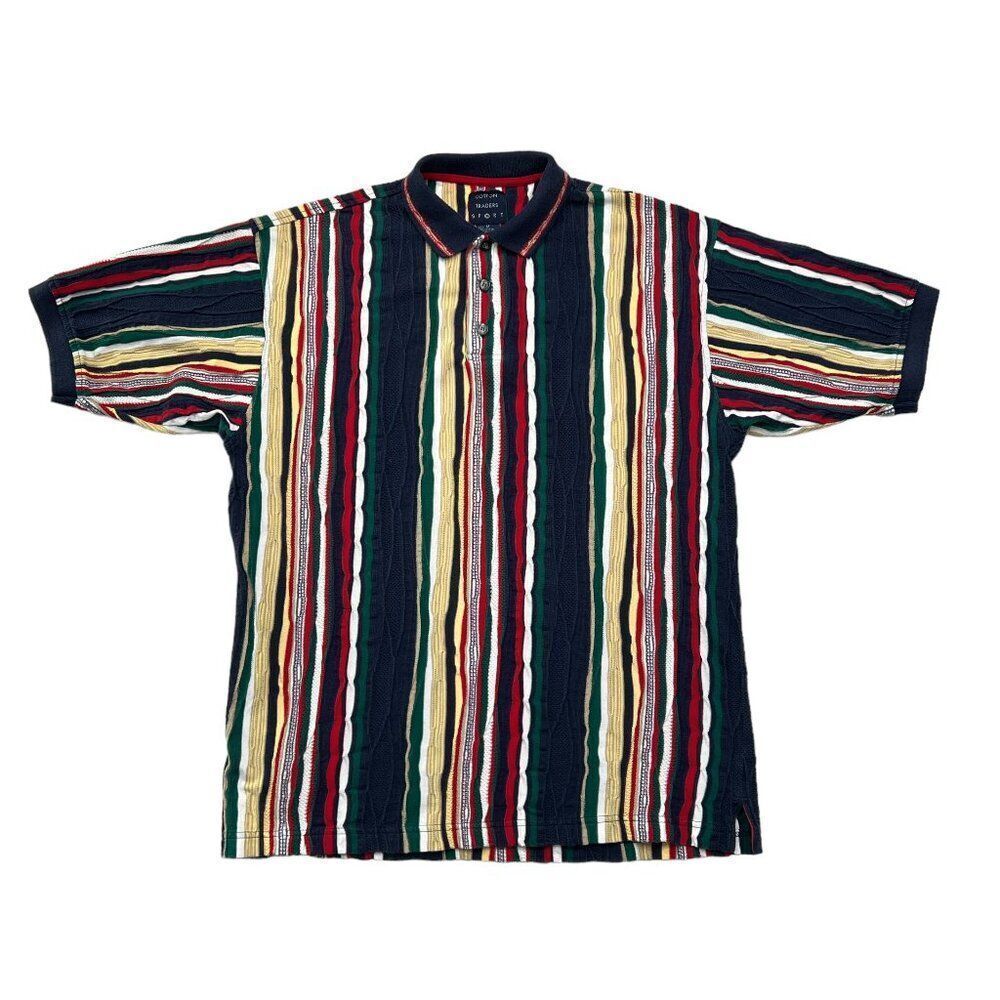 Cotton Traders‎ Polo Men's Size Medium 3D Knit Coogi Style Vintage Polo Shirt